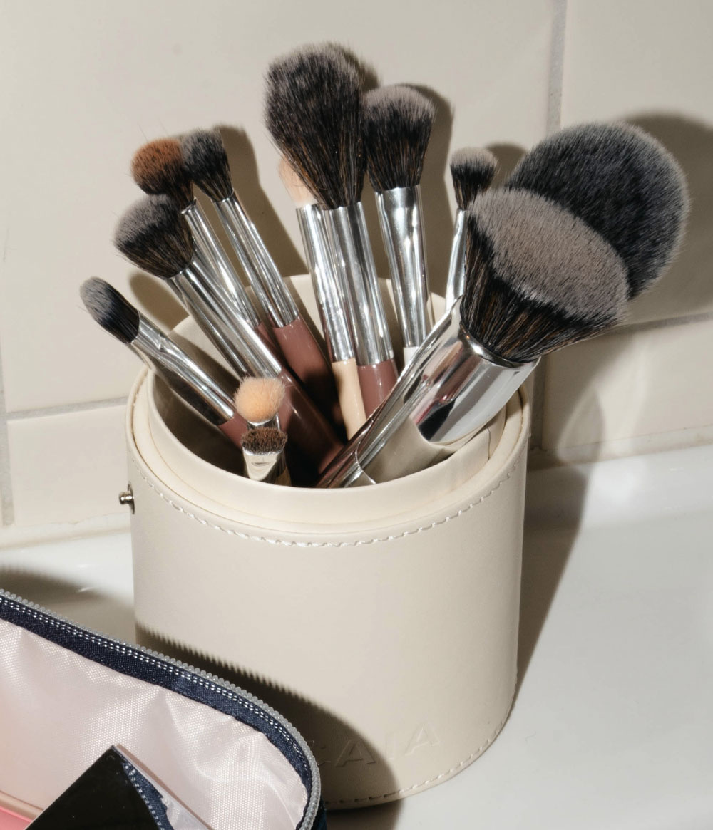 Qkiss Tragbare Make-up Pinsel Tasche Aus PU-Leder – Aprikose, 18x7 Cm, Zweiteilig